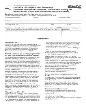 New York MTA-405-E Exemption Certificate