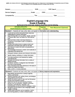 Grade 8 Performance Indicators Form