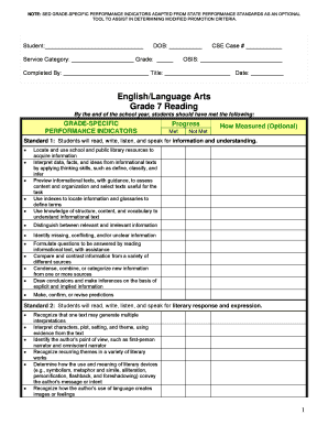 New York Grade 7 English Language Arts Performance Indicators