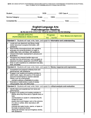 New York Prekindergarten Performance Indicators Form