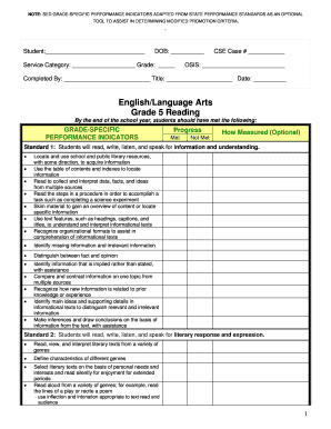 Grade 5 English Language Arts Performance Indicators