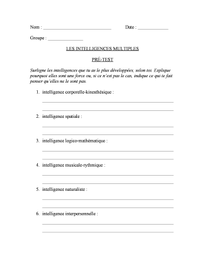 Formulaire de pré-test et de post-test des intelligences multiples
