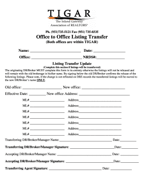 Office to Office Listing Transfer Form