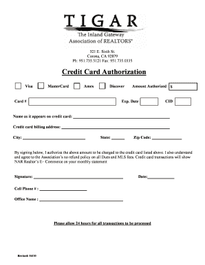 Credit Card Authorization Form