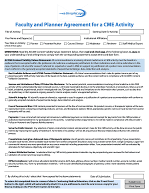 Faculty and Planner Agreement for CME Activity