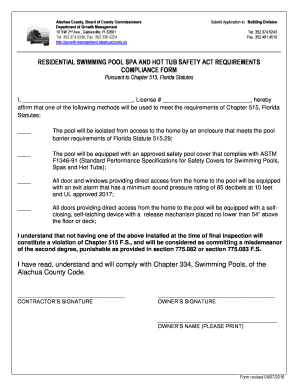 Florida Residential Swimming Pool Safety Compliance Form