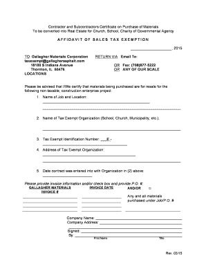 Contractor and Subcontractor Sales Tax Exemption Affidavit