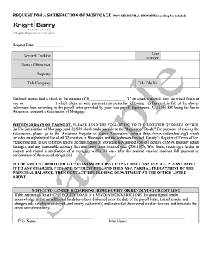 Request for Satisfaction of Mortgage