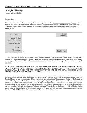 Request for Payoff Statement Follow Up