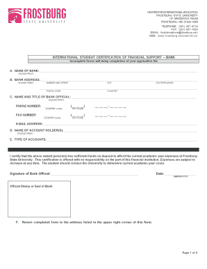 International Student Certification of Financial Support