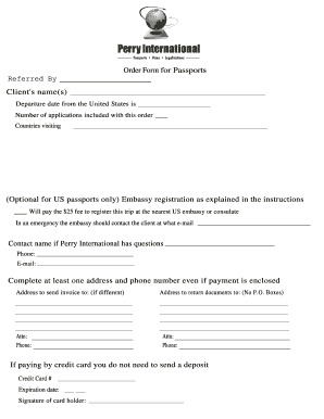 US Passport Order Form and Authorization