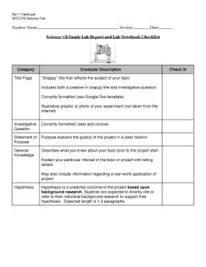 Science Fair Lab Report Checklist