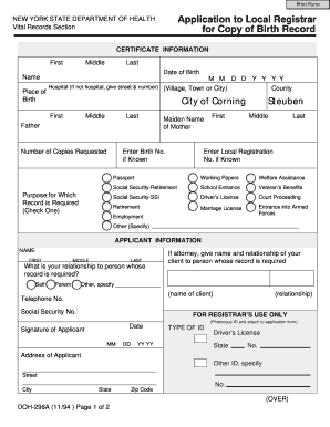 New York Birth Record Application