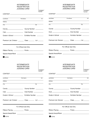 Intermediate Contest Registration Judging Card