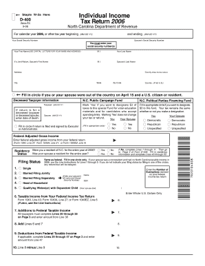 North Carolina D-400 Tax Return 2006