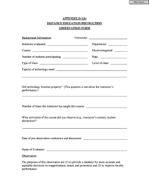 Distance Education Instruction Observation Form