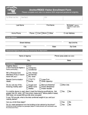 AnchorRIDES Visitor Enrollment Form