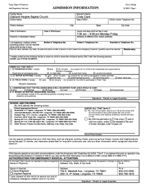 Texas Childcare Admission Form