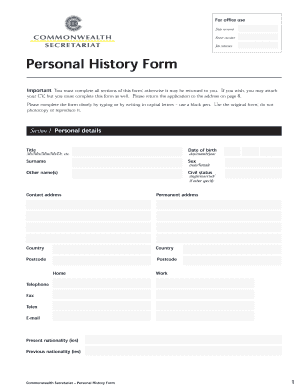 Commonwealth Secretariat Personal History Form