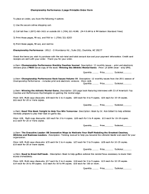 Championship Performance Order Form