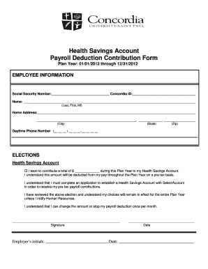 Health Savings Account Payroll Deduction Form