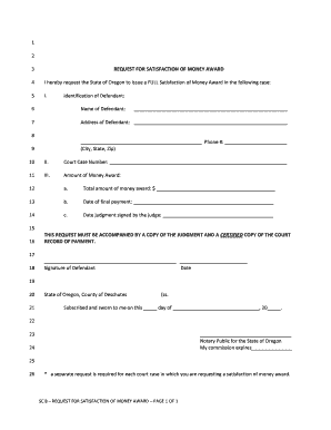Request for Satisfaction of Money Award