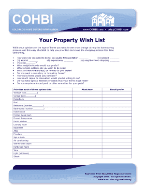 Colorado Home Buyers Information Wish List