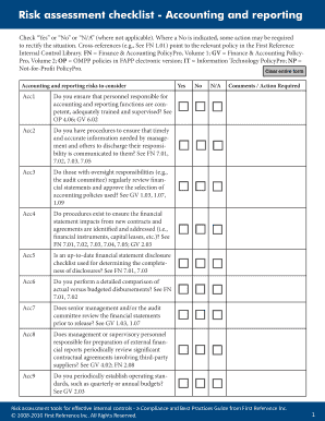 Accounting and Reporting Risk Assessment Checklist