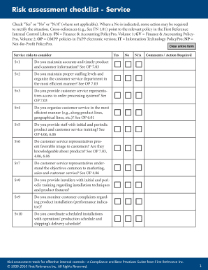Service Risk Assessment Checklist