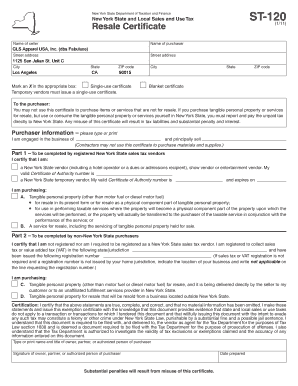 New York Resale Certificate ST-120