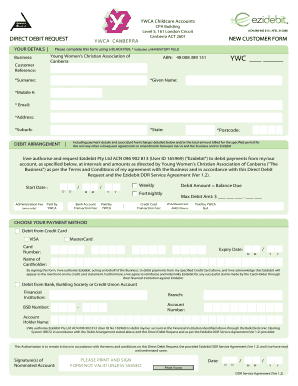 YWCA Childcare Direct Debit Request Form