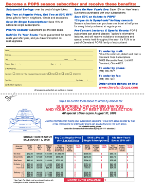Cleveland POPS Season Subscription Form