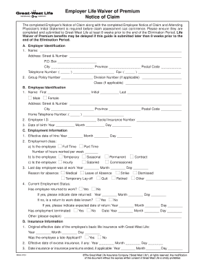 Employer Life Waiver of Premium Notice of Claim