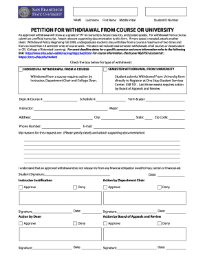 Petition for Withdrawal from Course or University