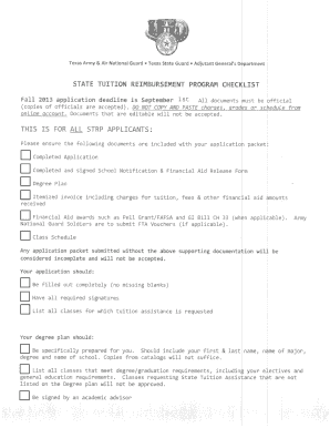 Texas State Tuition Reimbursement Program Checklist