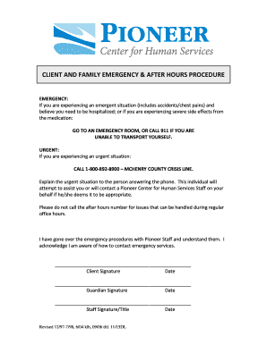 Client and Family Emergency Procedure Form