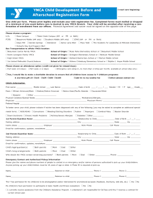 YMCA Afterschool Registration Form
