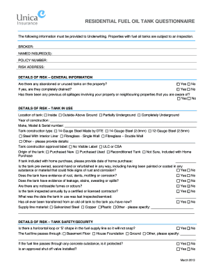 Residential Fuel Oil Tank Questionnaire