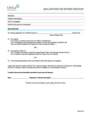 Retiree Discount Declaration Form