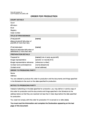 Order for Production Form 29