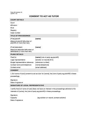 Consent to Act as Tutor Form
