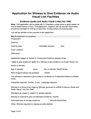 Application for Witness to Give Evidence via Audio Visual Link
