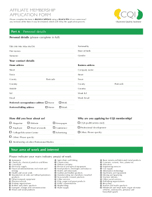 Affiliate Membership Application Form