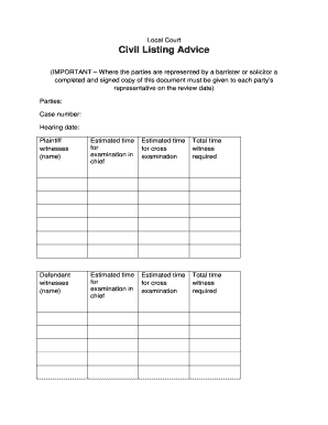 Civil Listing Advice Form