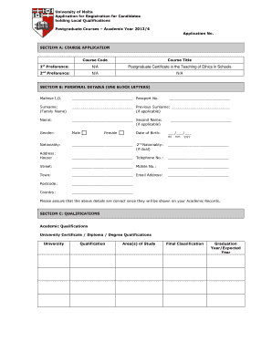 University of Malta Postgraduate Application Form