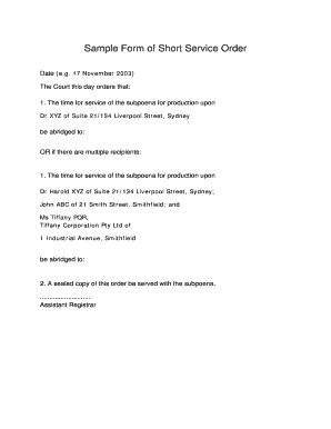 Court Order for Abridged Service of Subpoena