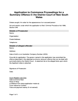Application to Commence Proceedings for a Summary Offence