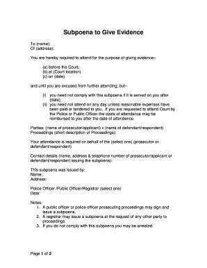 Subpoena to Give Evidence