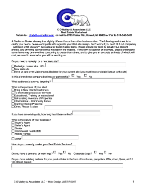 Real Estate Website Design Worksheet