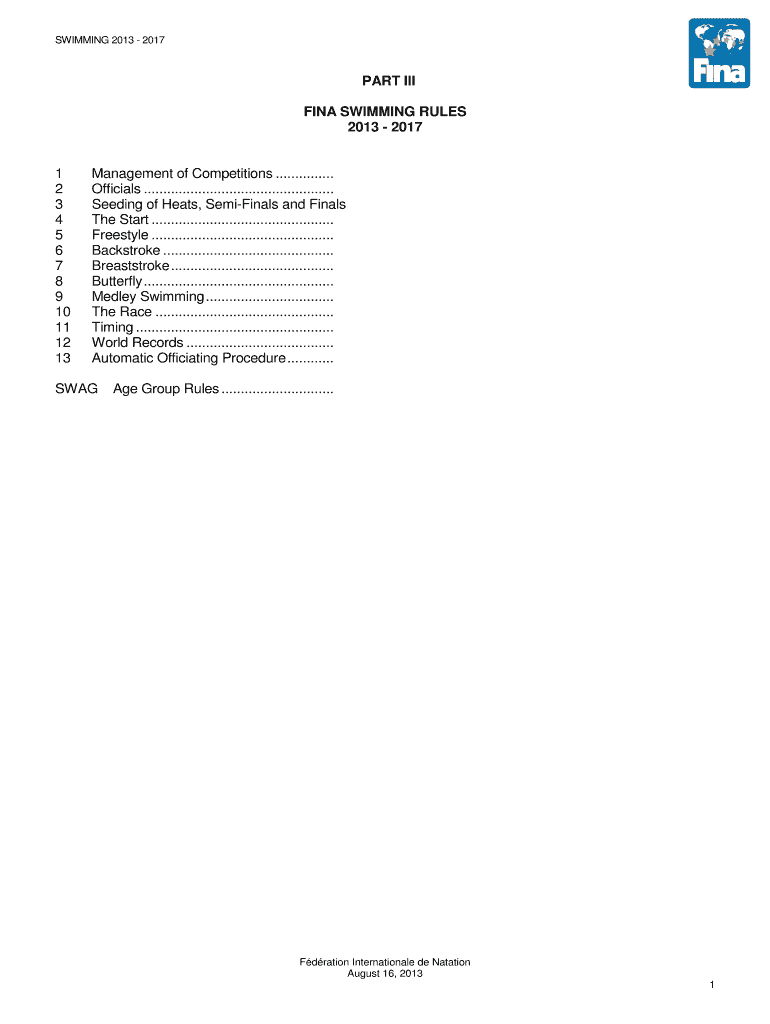 Fillable Online PART III FINA SWIMMING RULES 2013 2017 Edubillacom Fillable Online PART III FINA SWIMMING RULES 2013 2017 Edubillacom